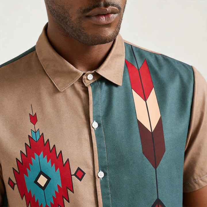 Men's Aztec Tribal Print Split Color Western Shirt - image 3