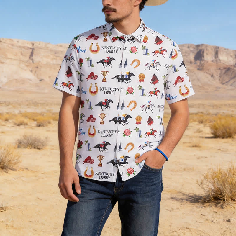 Men's Run For The Roses Western Motifs Print Shirt - White - 5XL - image 0