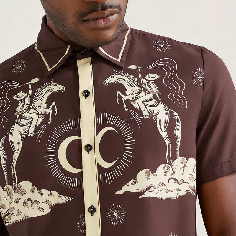 Men's Vintage Night Sky Cowboy Moon Print Shirt - image 3