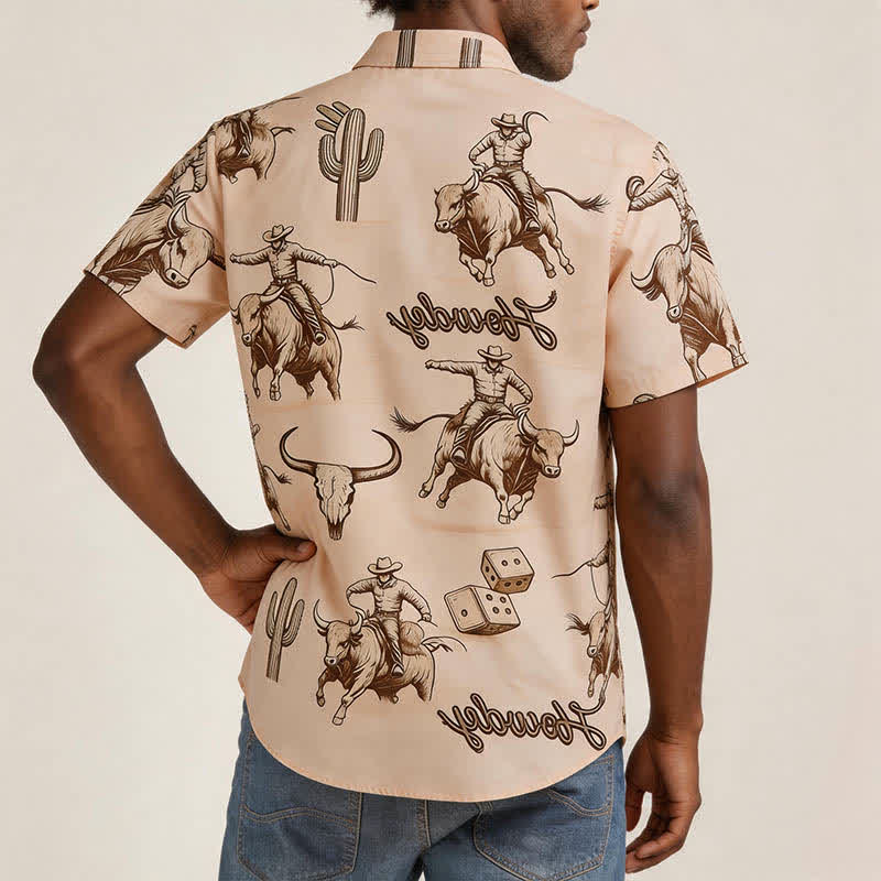 Men's Modern Retro Howdy Rodeo Bull Rider Print Shirt - image 2