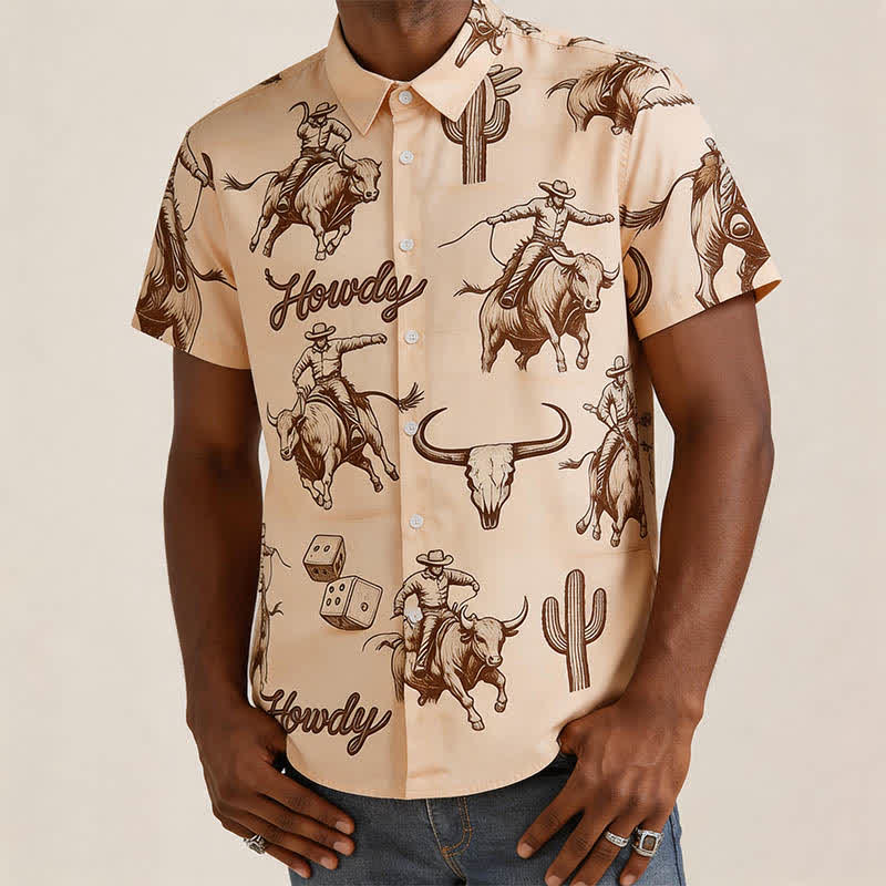 Men's Modern Retro Howdy Rodeo Bull Rider Print Shirt - image 1
