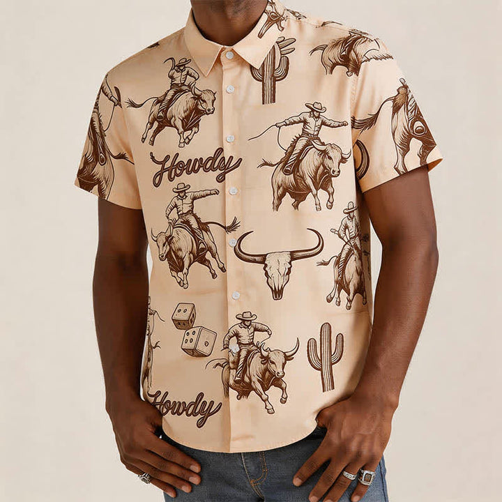 Men's Modern Retro Howdy Rodeo Bull Rider Print Shirt - image 1