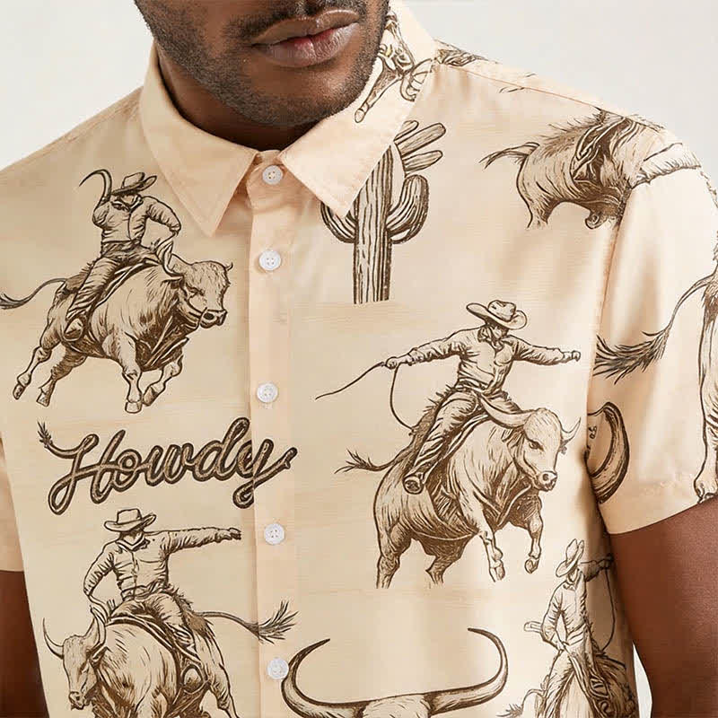 Men's Modern Retro Howdy Rodeo Bull Rider Print Shirt - image 3