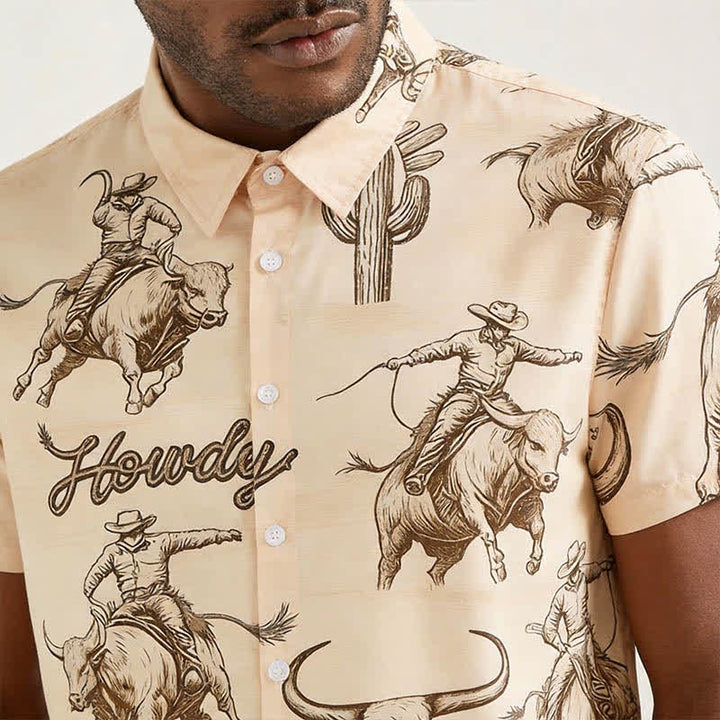 Men's Modern Retro Howdy Rodeo Bull Rider Print Shirt - image 3