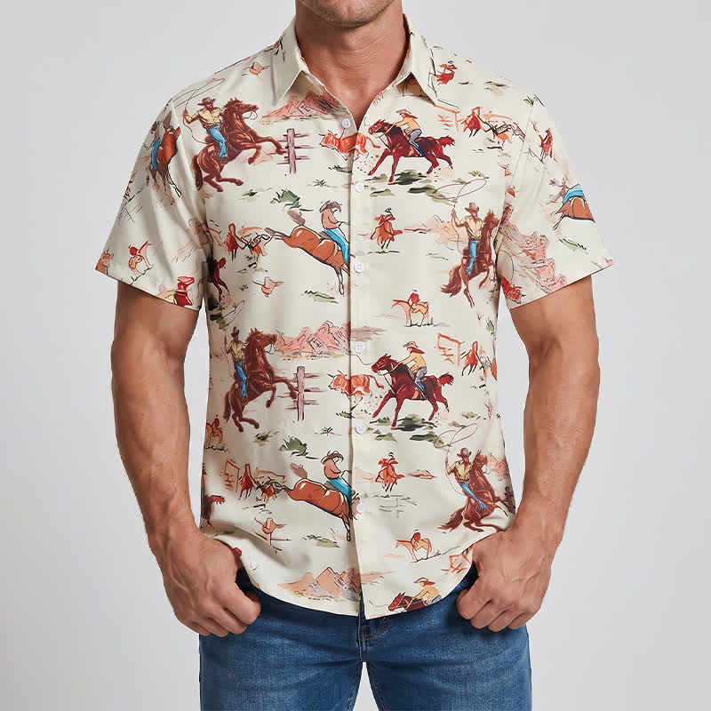 Men's Retro Cowboy Lasso & Horse Print Western Shirt - image 1