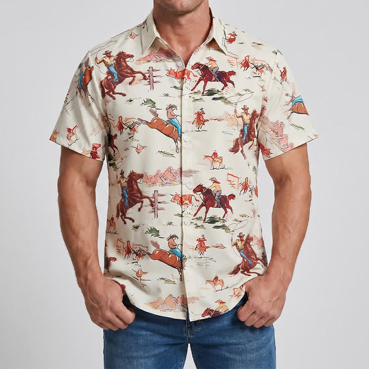 Men's Retro Cowboy Lasso & Horse Print Western Shirt - image 1