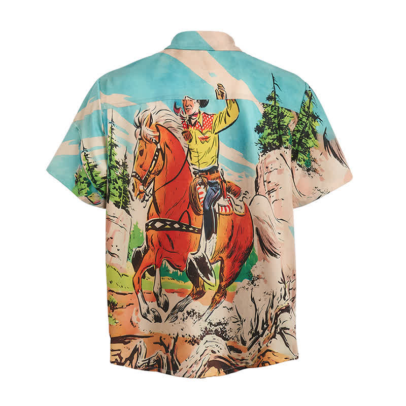 Men's Retro Comic Cowboy & Horse Print Western Shirt - image 10