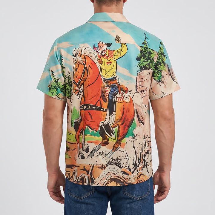 Men's Retro Comic Cowboy & Horse Print Western Shirt - image 2