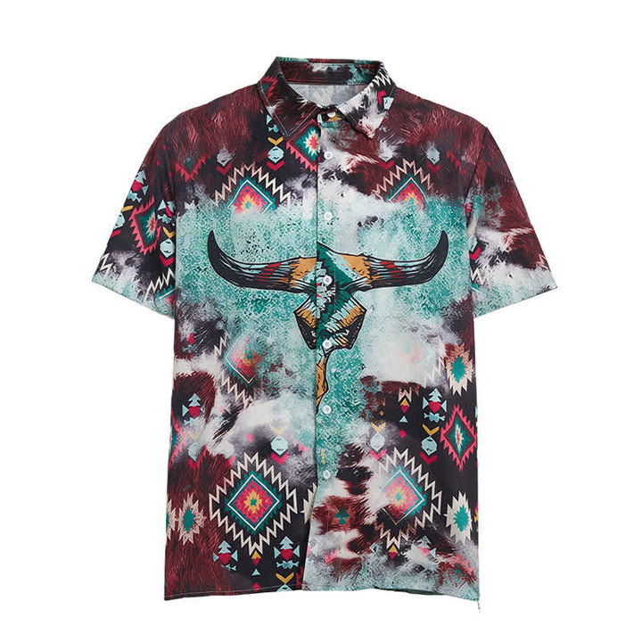 Men's Longhorn Skull Tribal Print Western Shirt - image 9
