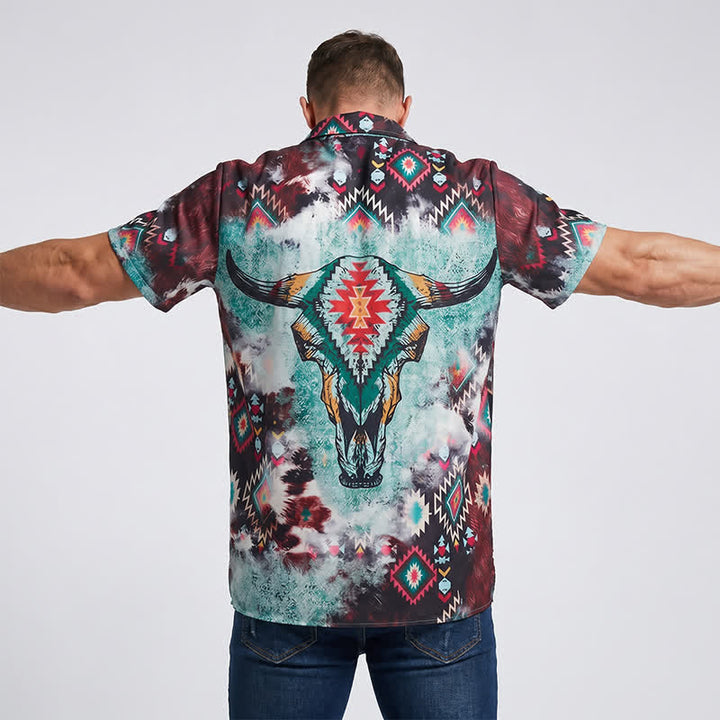 Men's Longhorn Skull Tribal Print Western Shirt - image 2