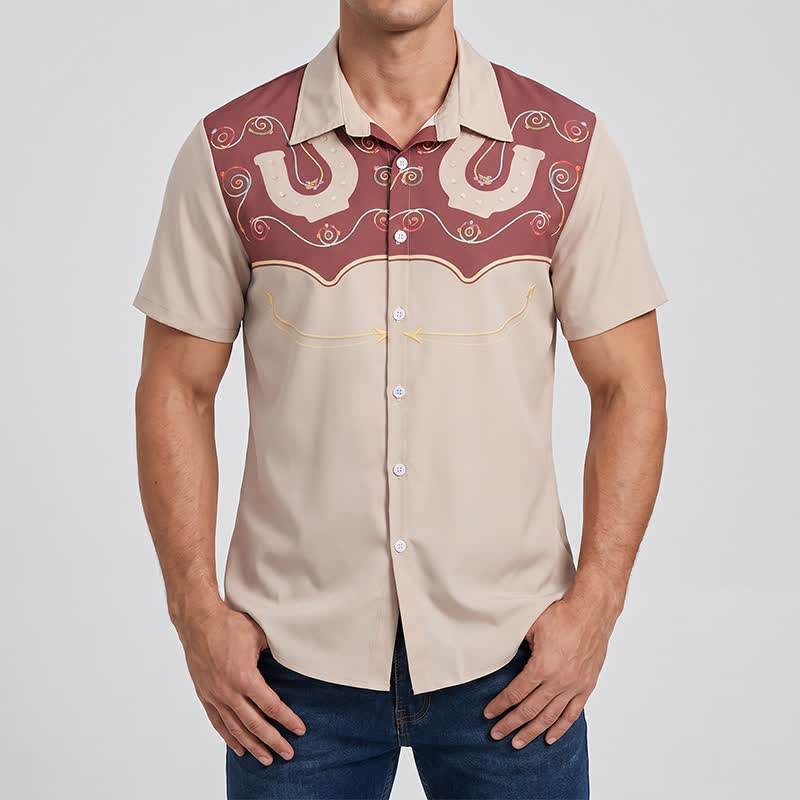 Men's Two-Tone Western Yoke Horseshoe Pattern Shirt - image 1