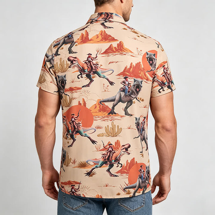 Men's Novelty Wild West Dinosaur Rider Print Shirt - image 2