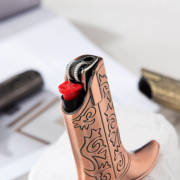 Retro Engraved Cowboy Boot Metal Lighter Case - image 5