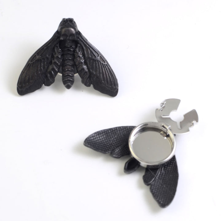 1 Pair Death's Head Moth Snap-On Shirt Button Covers - Black - image 7
