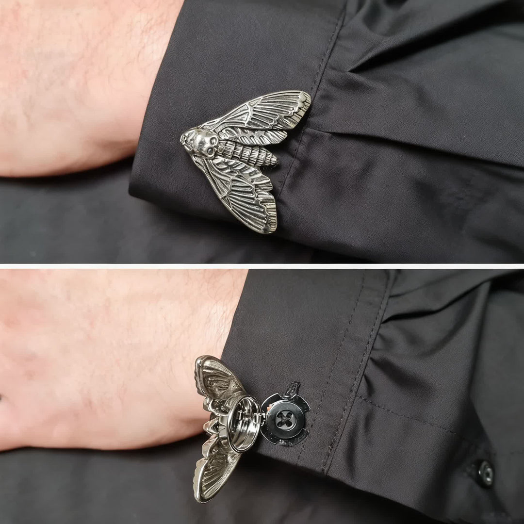 1 Pair Death's Head Moth Snap-On Shirt Button Covers - image 0