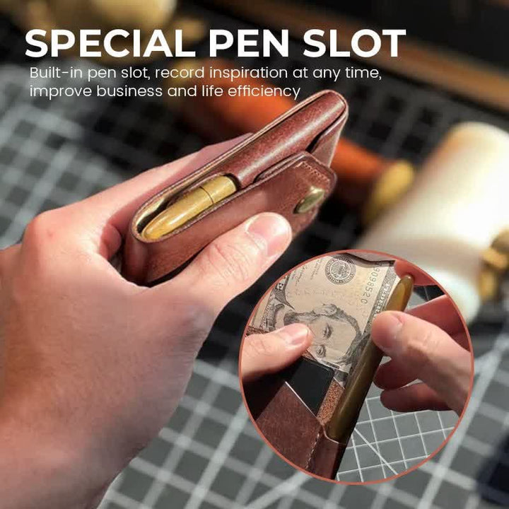Multifunctional Compact Leather Wallet With Mini Pen Slot - image 5
