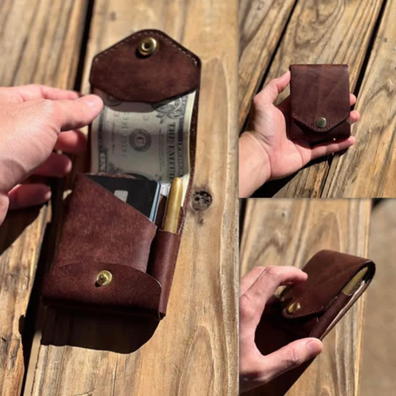 Multifunctional Compact Leather Wallet With Mini Pen Slot - image 8