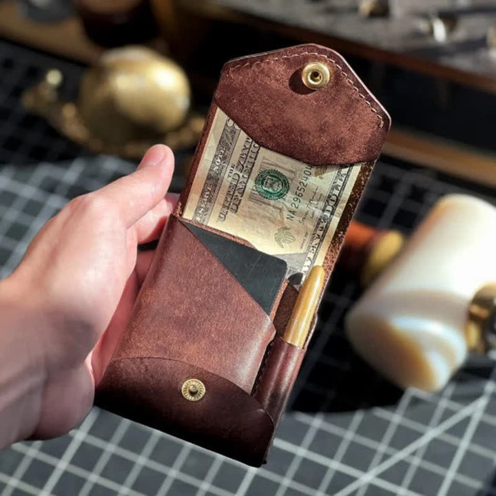 Multifunctional Compact Leather Wallet With Mini Pen Slot - image 0