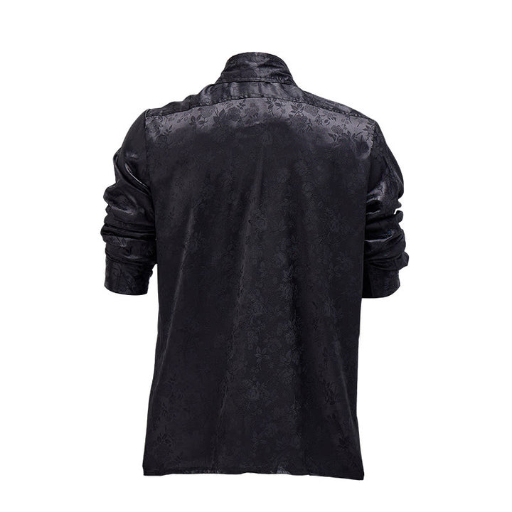 Men's  Jacquard Rose Pattern Hidden Button Long Sleeve Dress Shirt - image 5