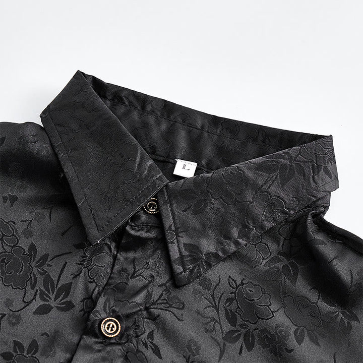 Men's  Jacquard Rose Pattern Hidden Button Long Sleeve Dress Shirt - image 6