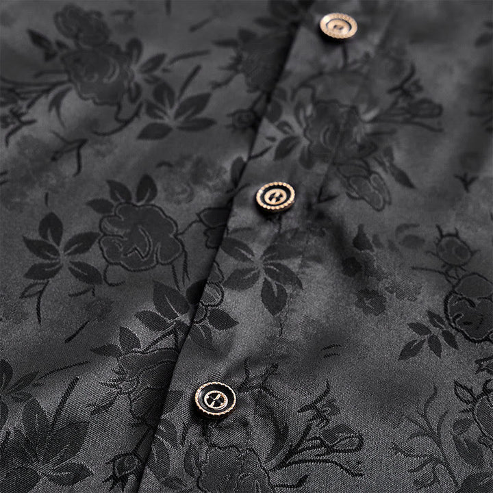 Men's  Jacquard Rose Pattern Hidden Button Long Sleeve Dress Shirt - image 7