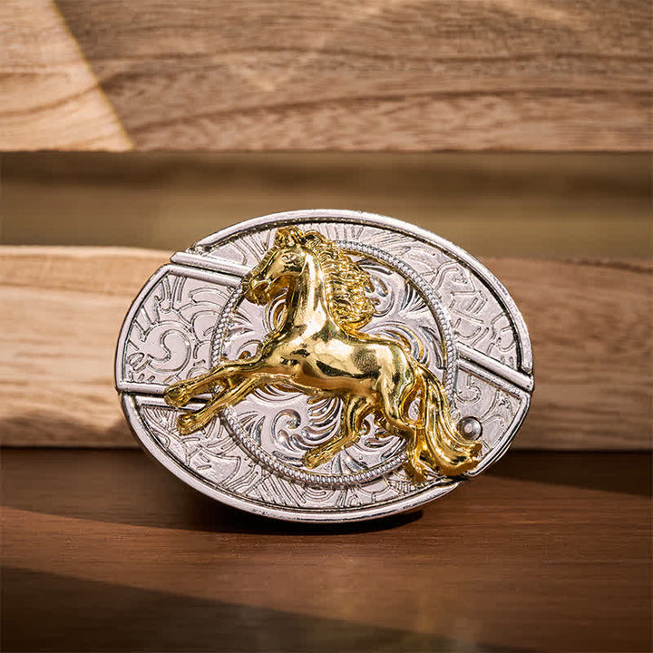 Silver & Gold Galloping Horse DIY Hidden Folding Knife Buckle Leather Belt - Galloping Horse - Without Belt - Not Included Belt - image 0