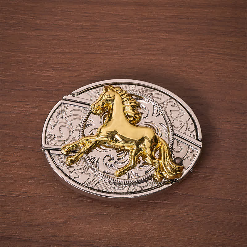 Silver & Gold Galloping Horse DIY Hidden Folding Knife Buckle Leather Belt - image 9