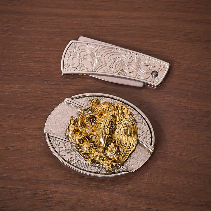 Gold Eagle Serpent DIY Hidden Folding Knife Silver Buckle Leather Belt - image 10