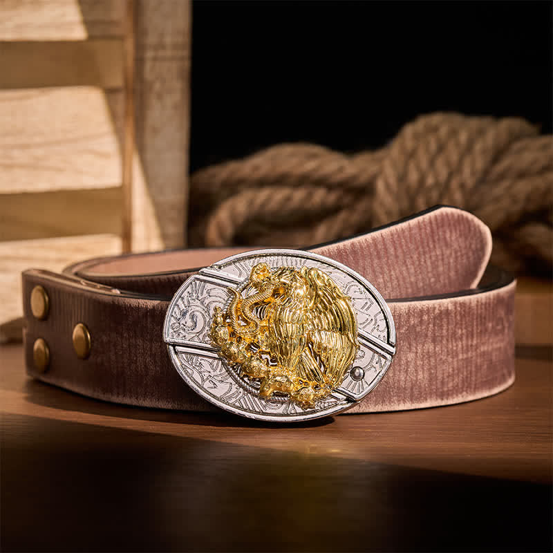 Gold Eagle Serpent DIY Hidden Folding Knife Silver Buckle Leather Belt - Eagle & Serpent - Brown Distressed Belt - 42 - image 5