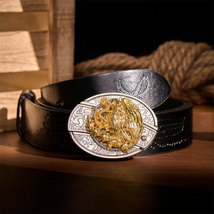 Gold Eagle Serpent DIY Hidden Folding Knife Silver Buckle Leather Belt - Eagle & Serpent - Black Embossed Eagle Belt - 42 - image 2