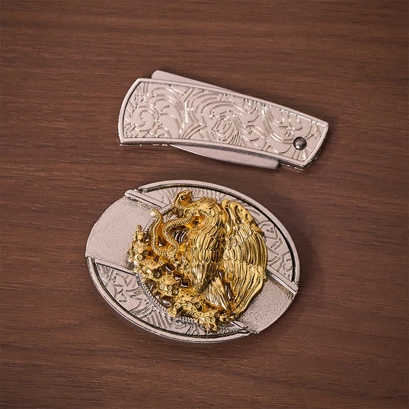 Gold Eagle Serpent DIY Hidden Folding Knife Silver Buckle Leather Belt - image 10