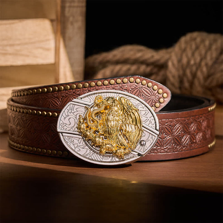 Gold Eagle Serpent DIY Hidden Folding Knife Silver Buckle Leather Belt - Eagle & Serpent - Brown Rivet Belt - 42 - image 4