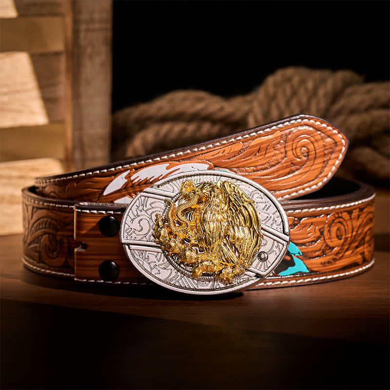 Gold Eagle Serpent DIY Hidden Folding Knife Silver Buckle Leather Belt - Eagle & Serpent - Brown Feather Belt - 40 - image 7
