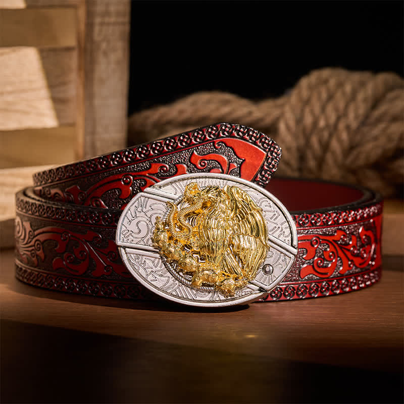 Gold Eagle Serpent DIY Hidden Folding Knife Silver Buckle Leather Belt - Eagle & Serpent - Brown Carved Belt - 42 - image 6