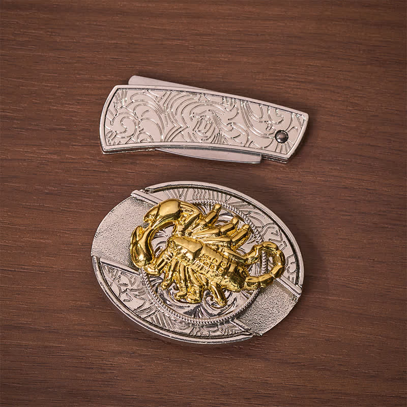 Silver & Gold Gothic Scorpion DIY Hidden Folding Knife Buckle Leather Belt - image 10