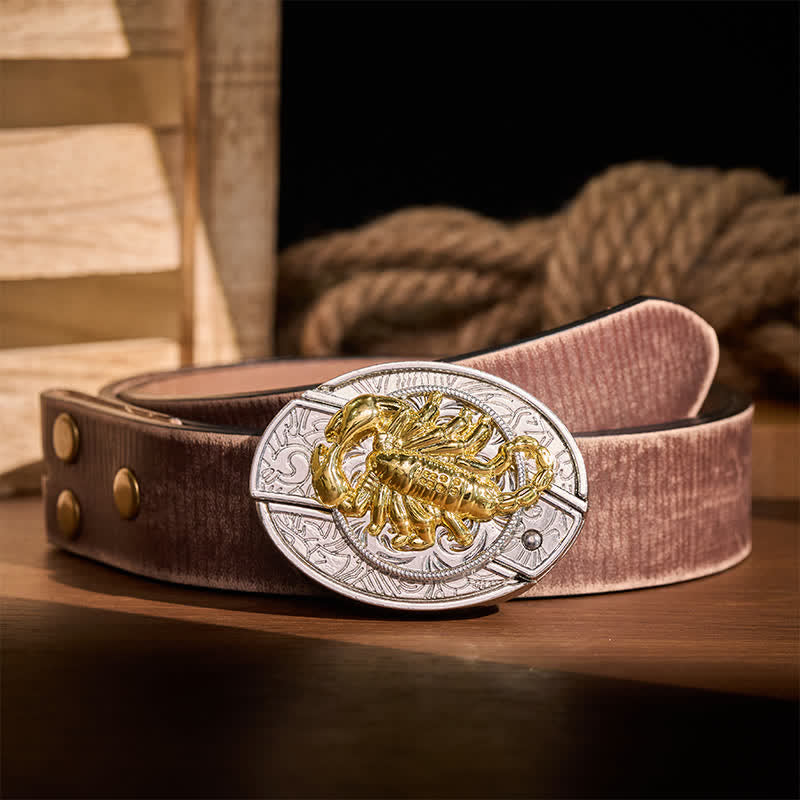 Silver & Gold Gothic Scorpion DIY Hidden Folding Knife Buckle Leather Belt - Scorpion - Brown Distressed Belt - 42 - image 5