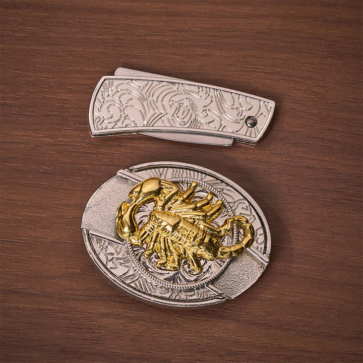 Silver & Gold Gothic Scorpion DIY Hidden Folding Knife Buckle Leather Belt - image 10
