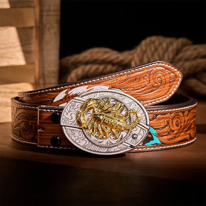 Silver & Gold Gothic Scorpion DIY Hidden Folding Knife Buckle Leather Belt - Scorpion - Brown Feather Belt - 40 - image 7