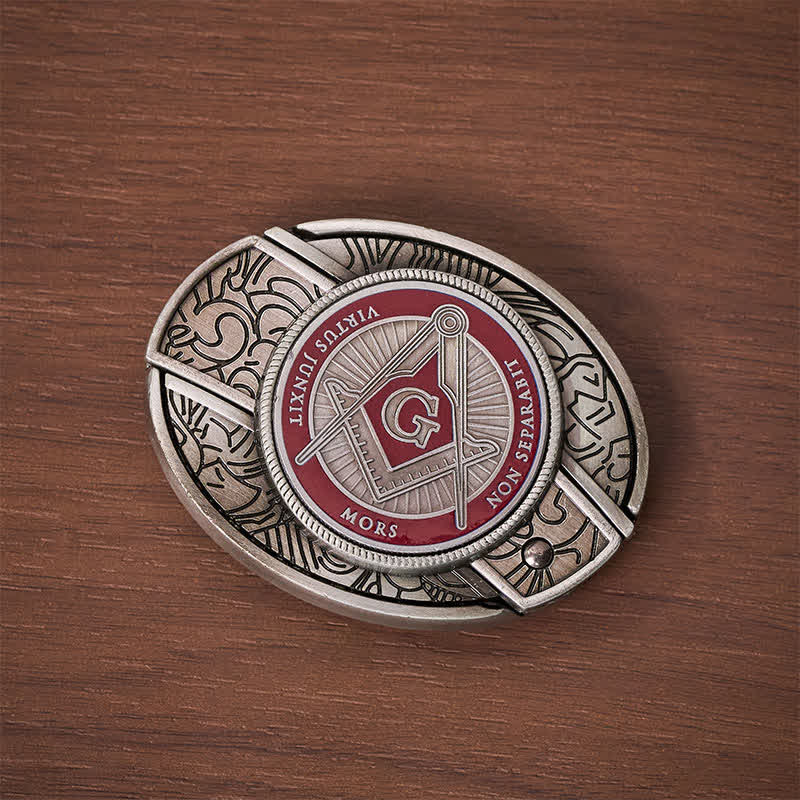 Red Enamel Freemasonry Symbol DIY Hidden Folding Knife Buckle Leather Belt - image 9