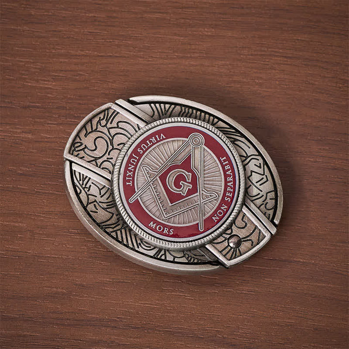Red Enamel Freemasonry Symbol DIY Hidden Folding Knife Buckle Leather Belt - image 9