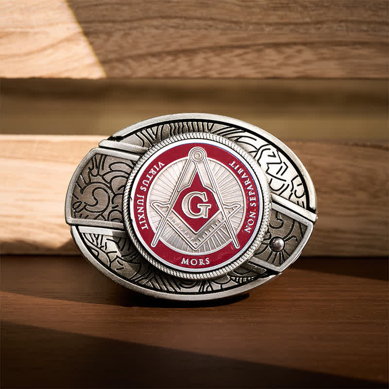 Red Enamel Freemasonry Symbol DIY Hidden Folding Knife Buckle Leather Belt - Red - Without Belt - Not Included Belt - image 0