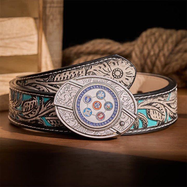 US Military Veteran Freemason DIY Hidden Folding Knife Buckle Leather Belt - Veteran Freemason - Gray Floral Belt - 42 - image 8