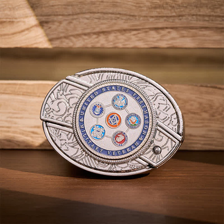US Military Veteran Freemason DIY Hidden Folding Knife Buckle Leather Belt - Veteran Freemason - Without Belt - Not Included Belt - image 0