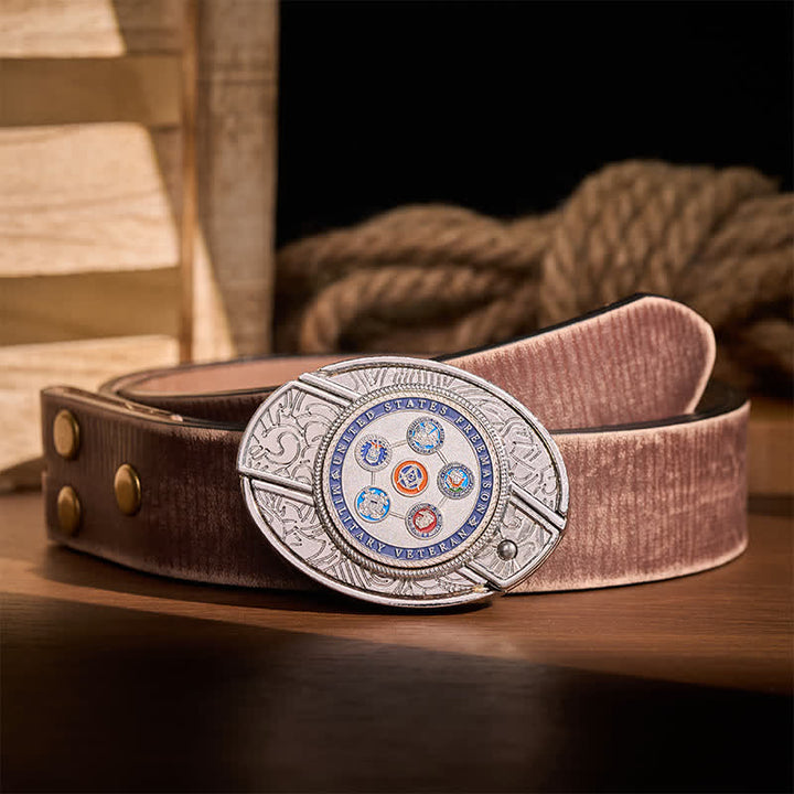 US Military Veteran Freemason DIY Hidden Folding Knife Buckle Leather Belt - Veteran Freemason - Brown Distressed Belt - 42 - image 5