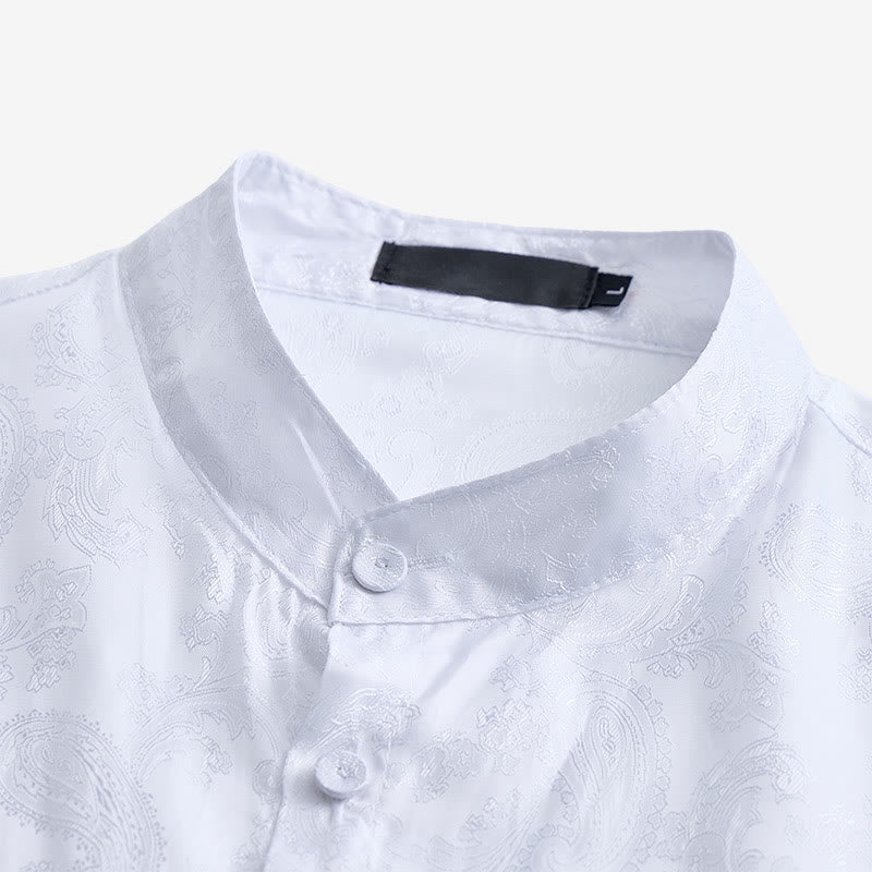 Men's Dark Jacquard Satin Rose Stand Collar Long Sleeve Shirt - image 7
