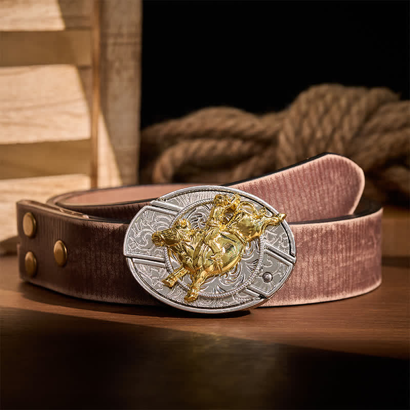 Bold Silver & Gold Bronc Rider DIY Hidden Folding Knife Buckle Leather Belt - Bronc Rider - Brown Distressed Belt - 42 - image 5