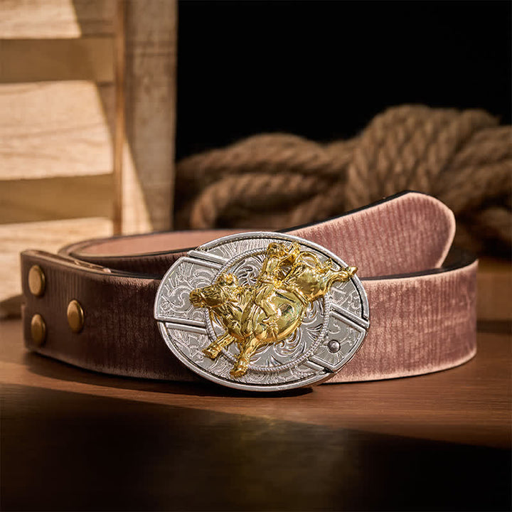 Bold Silver & Gold Bronc Rider DIY Hidden Folding Knife Buckle Leather Belt - Bronc Rider - Brown Distressed Belt - 42 - image 5