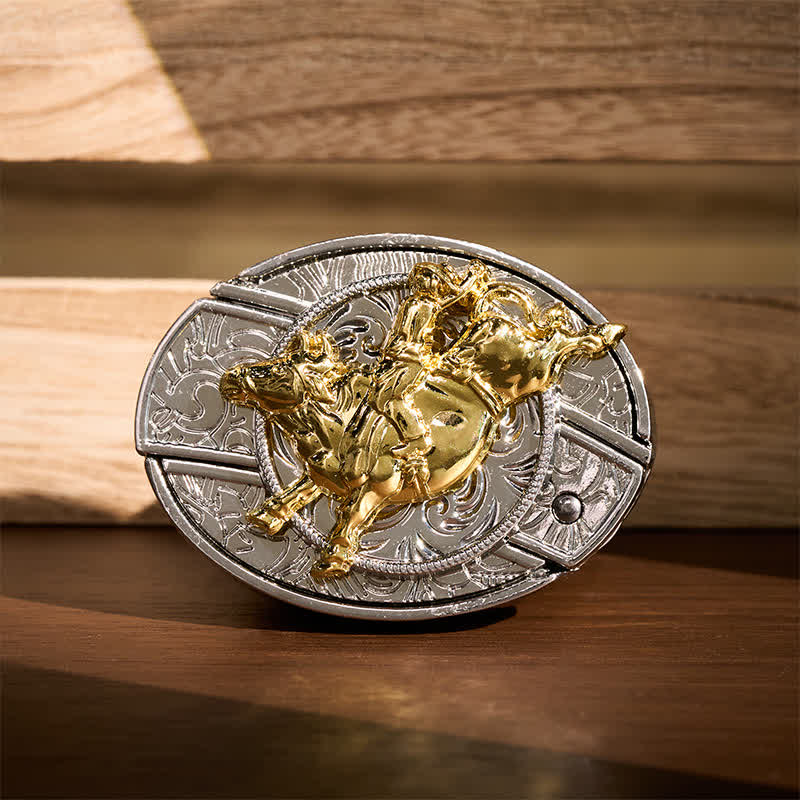 Bold Silver & Gold Bronc Rider DIY Hidden Folding Knife Buckle Leather Belt - Bronc Rider - Without Belt - Not Included Belt - image 0