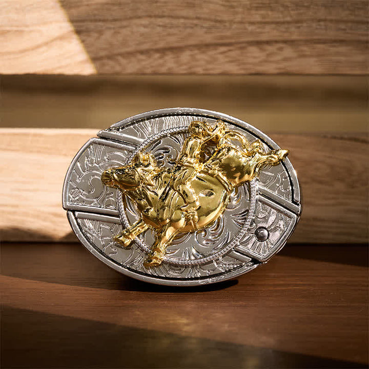 Bold Silver & Gold Bronc Rider DIY Hidden Folding Knife Buckle Leather Belt - Bronc Rider - Without Belt - Not Included Belt - image 0