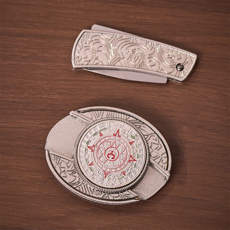 Aztec Mayan Calendar DIY Hidden Folding Knife Buckle Leather Belt - image 10
